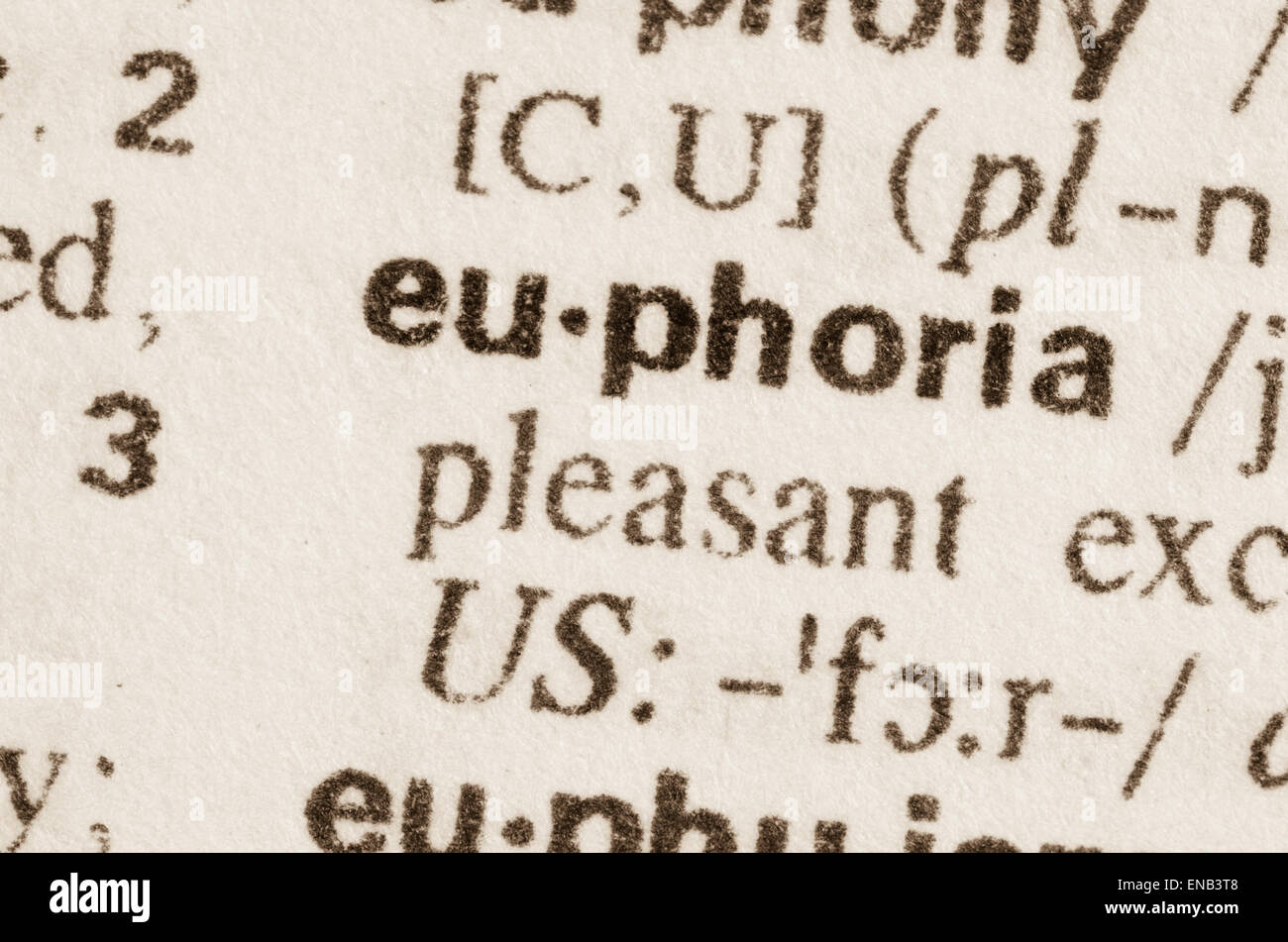 Definition des Wortes Euphorie im Wörterbuch Stockfoto