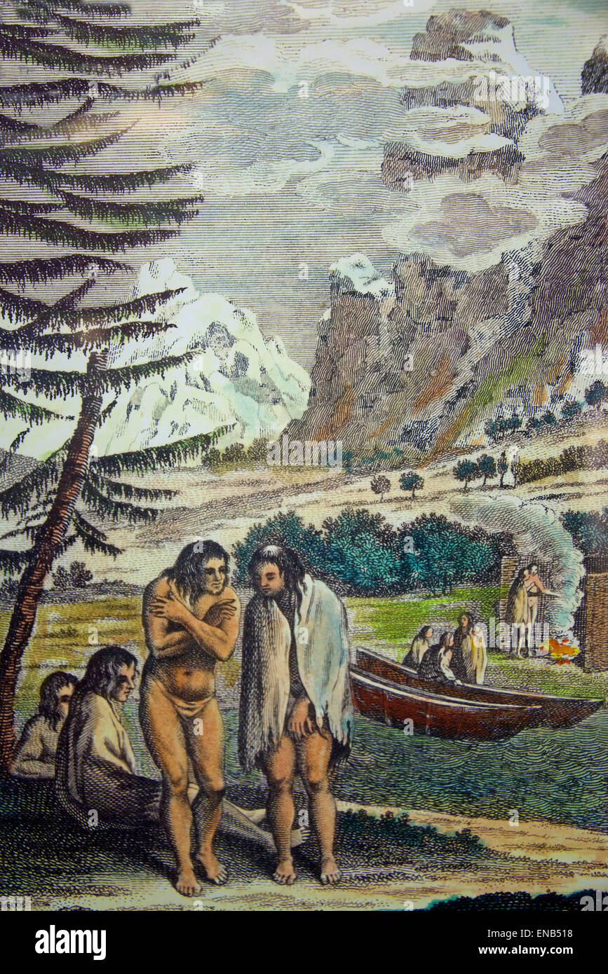 Malerei von Yamana Indianer ursprünglichen Einwohner Tierra Del Fuego Argentinien Stockfoto