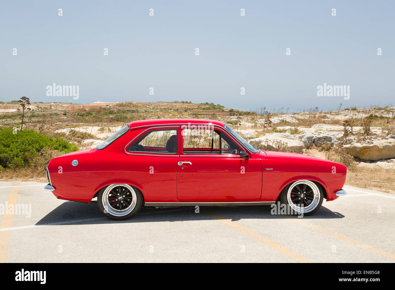 Ford MKI Escort 1970 in Malta, rot. Stockfoto