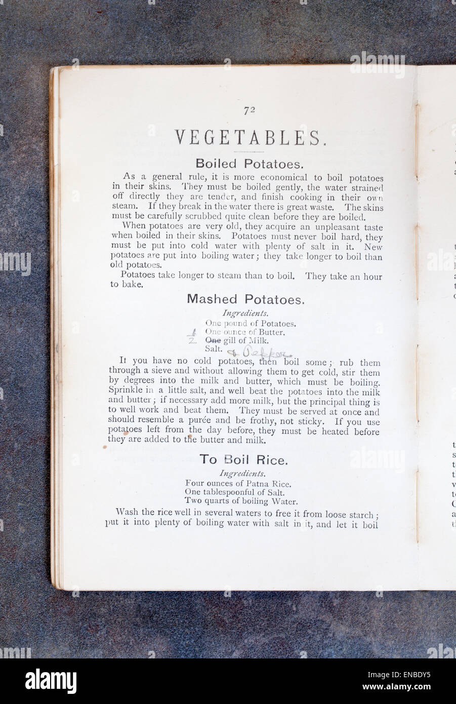 Gemüse Kapitel - von einfachen Kochen Rezepte Buch von Frau Charles Clarke für die National Training School Stockfoto