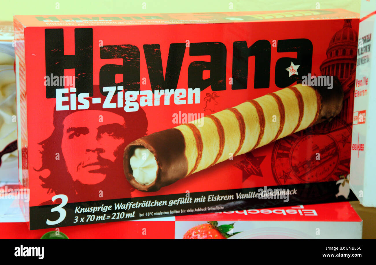 Jim Fitzgeralds ikonische Bild von Che Guevara auf deutsche Verpackung. Stockfoto