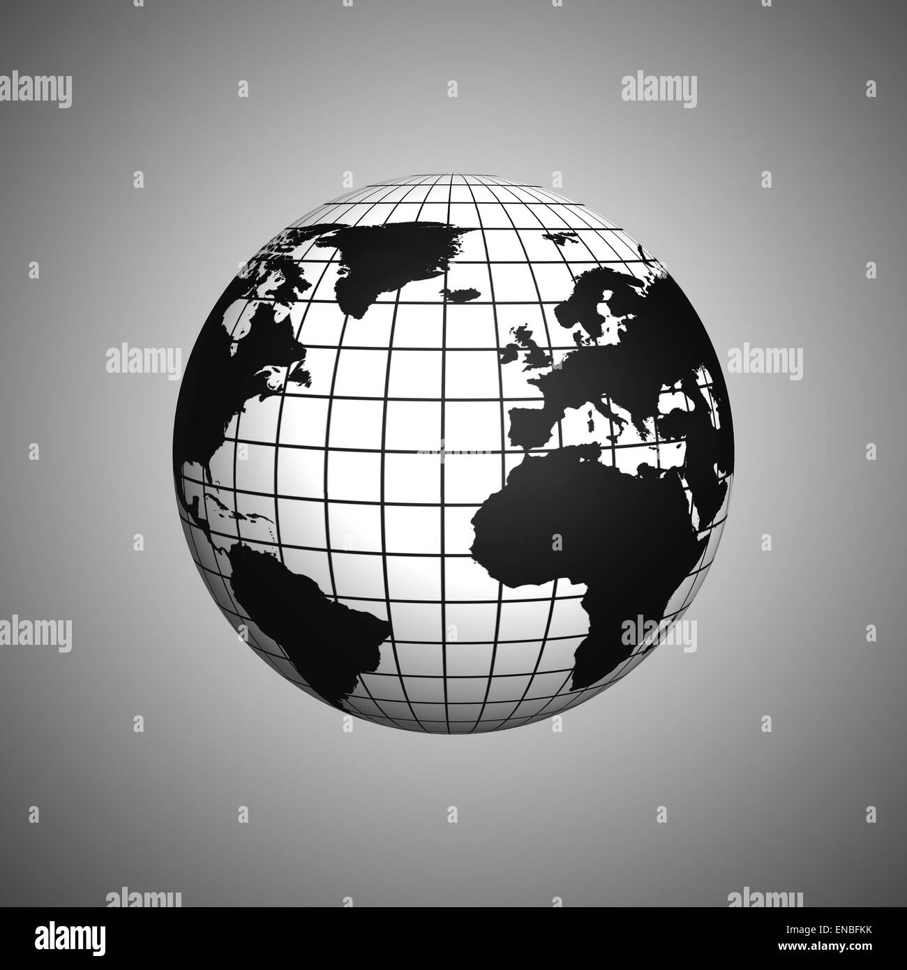 Globus-Symbol Darstellung auf schwarzem Hintergrund Stockfoto