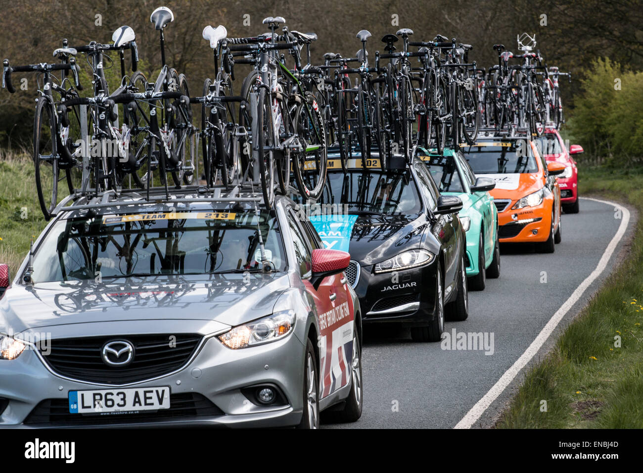 Tag 1-Tour de Yorkshire Zyklus Rennwagen Team Stockfoto