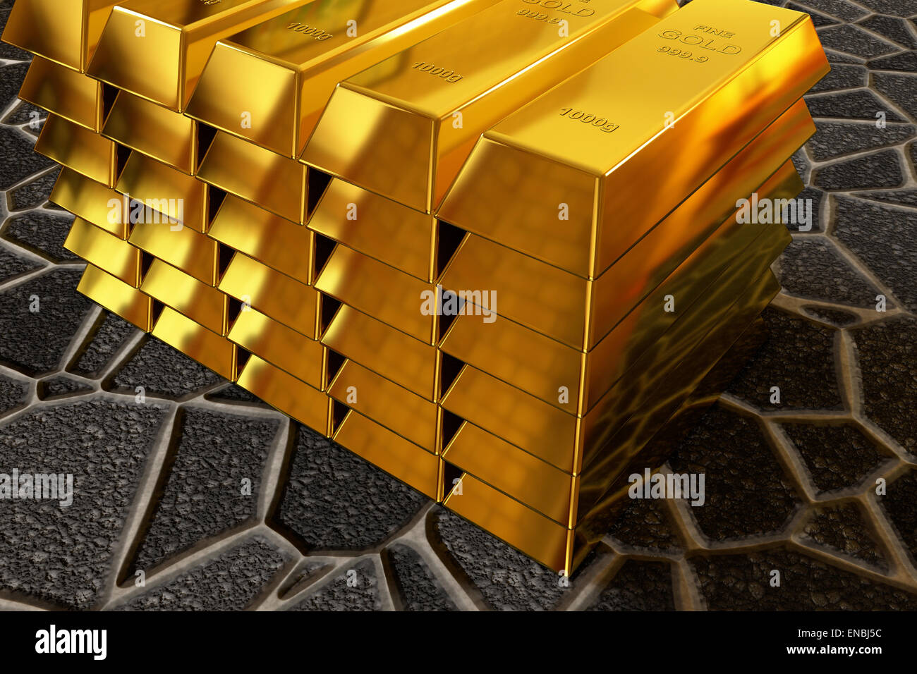 Goldbarren-Stack auf dem Gehweg Pflaster Stockfoto
