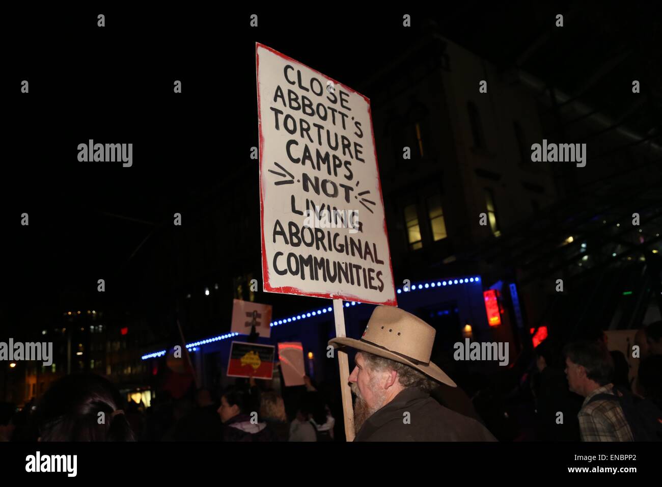 Protest gegen die erzwungene Schließung des remote Aborigine-Gemeinden in Sydney. Stockfoto