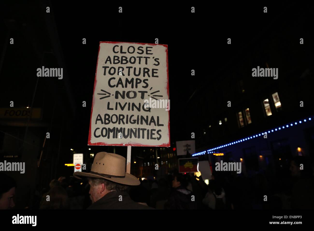 Protest gegen die erzwungene Schließung des remote Aborigine-Gemeinden in Sydney. Stockfoto