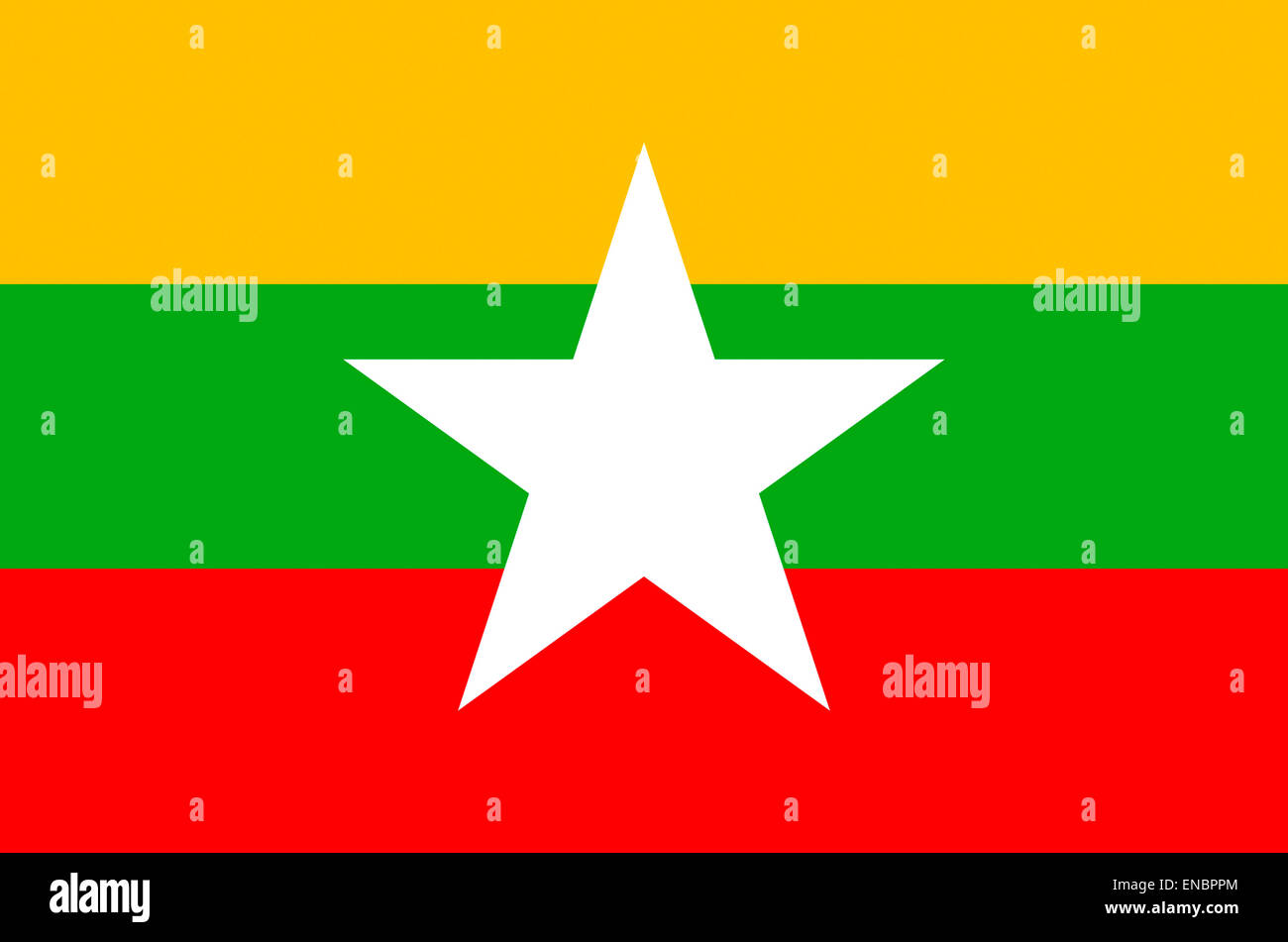 Nationalflagge der Republik der Union Myanmar. Stockfoto