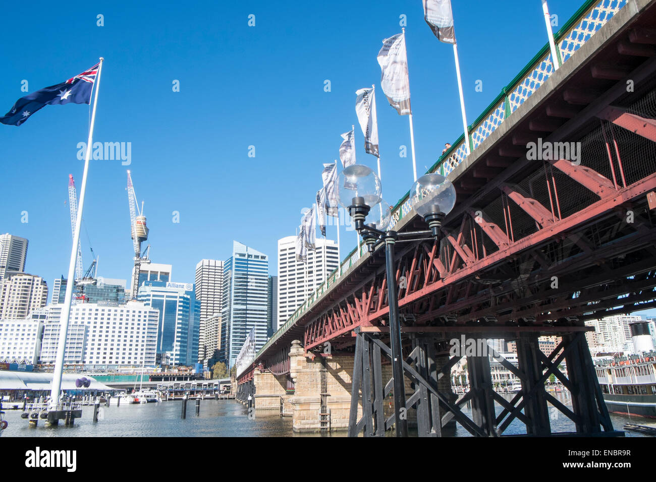 Pyrmont Bridge Darling Harbour und Sydney City Centre, Australien Stockfoto