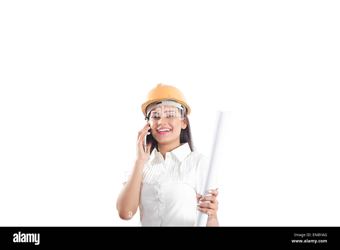 1 Indischer Architekt Frau Talking Telefon Stockfoto