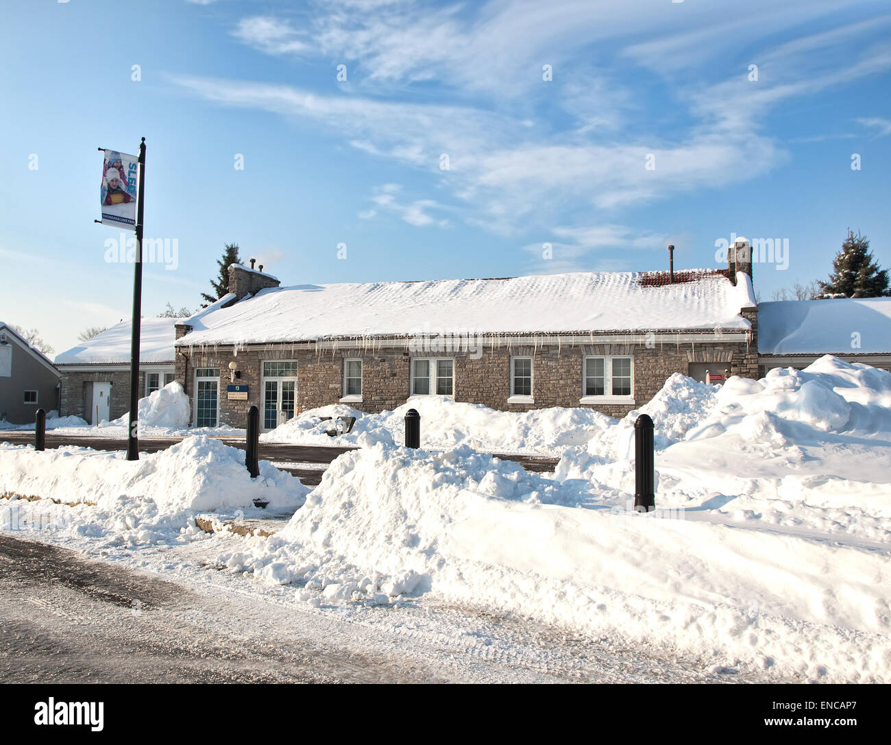 Liverpool, New York, USA, Februar, 18,2015. Onondaga Lake Park nach einem Winter Schneesturm Stockfoto