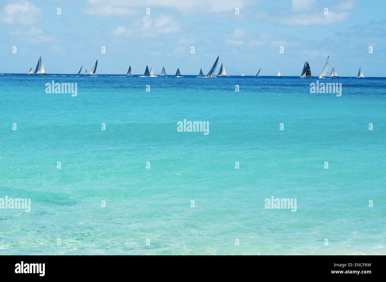 St Barth, St. Barths, Saint-Barthélemy, Französische Antillen, Französische Antillen: Segeln Boote während der Regatta Les Voiles de Saint Barth 2015 Stockfoto