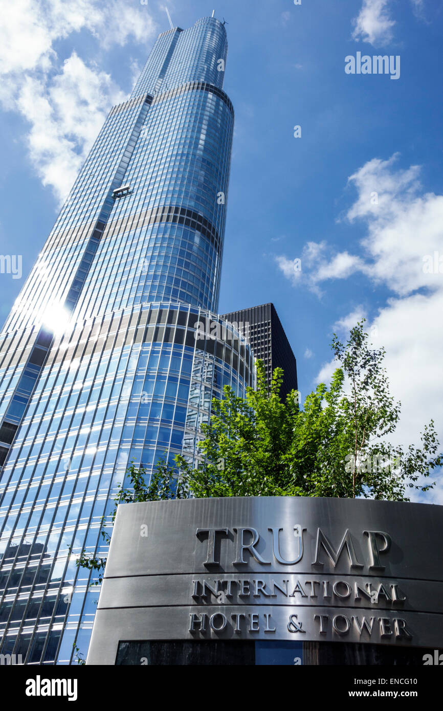 Chicago Illinois, Innenstadt, Magnificent Mile, Trump International Hotel & Tower, Luxus, Hotel, 5-Sterne-Bewertung, Eigentumswohnung-Hotel, Wolkenkratzer, modernistisch, Architektur Stockfoto