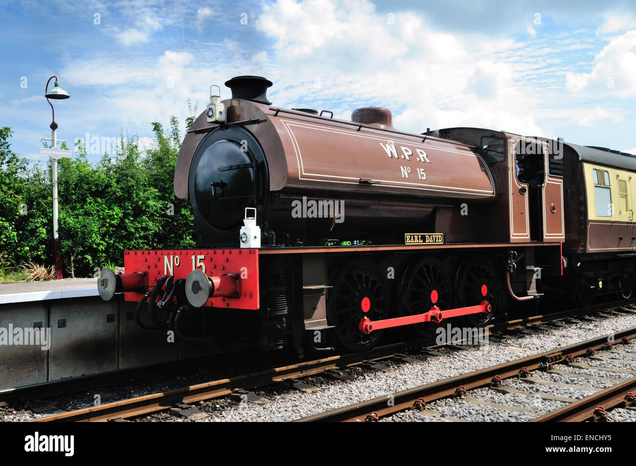 Hunslet Sparmaßnahmen 0-6-0 Sattel Tenderlok Nr. 15 Earl David. Stockfoto