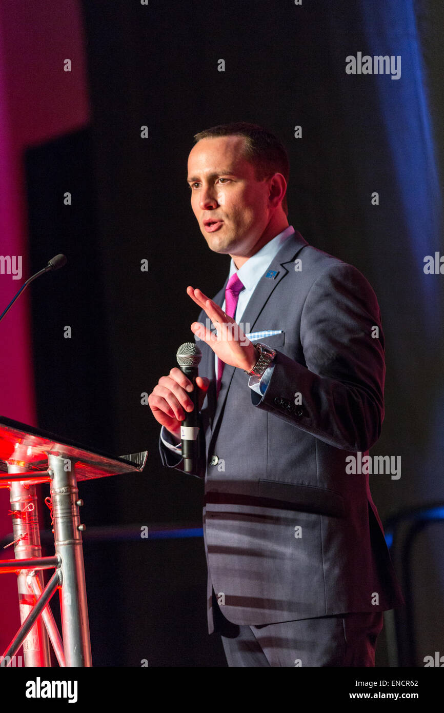 South Carolina Vorsitzender der Republikanischen Partei Matt Moore spricht auf der 48. Silber Elefant Jahresessen am 1. Mai 2015 in Columbia, South Carolina. Die Veranstaltung geehrt Priebus und nahmen mehrere Präsidentschaftskandidaten. Stockfoto