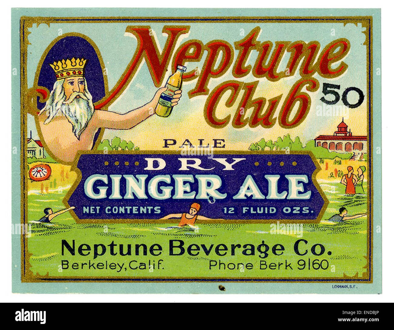Ginger Ale Label, Neptun Club, Lehmann Druck- und Lithographing Co. Stockfoto