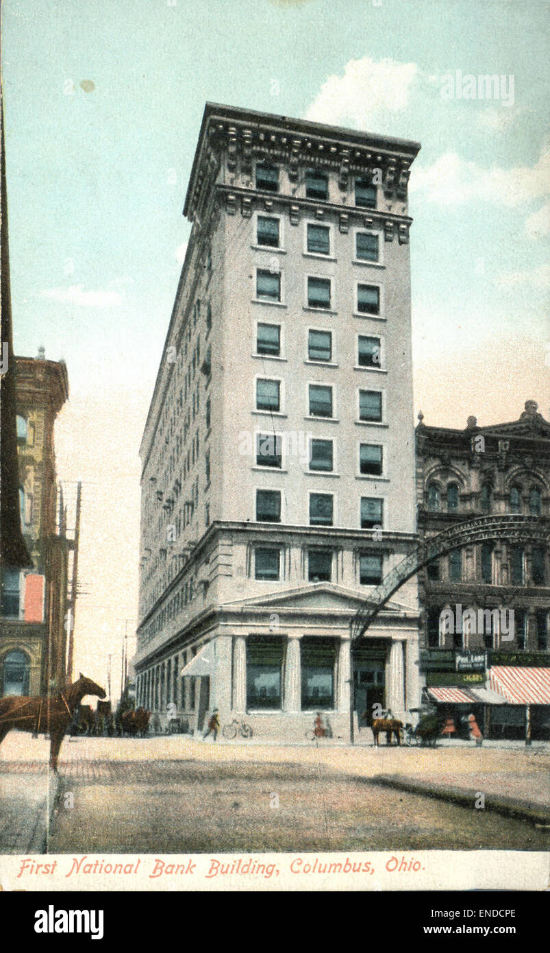 Das erste National Bank Building in Columbus, Ohio, ist ein bedeutendes Wahrzeichen in der architektonischen Landschaft der Stadt. Es ist Teil des Geschäftsviertels und war ein zentraler Finanzstandort in der Region. Stockfoto