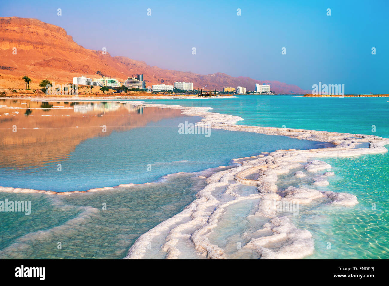 Totes Meer Salz Ufer. Ein Bokek, Israel Stockfoto