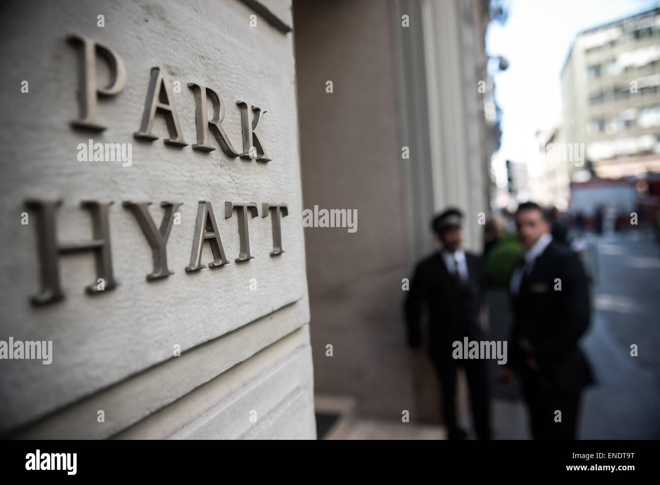 Mailand, Italien - 2. Mai 2015: das Park Hyatt Hoteleingang, eines der luxuriösesten Hotels in der Stadt Stockfoto