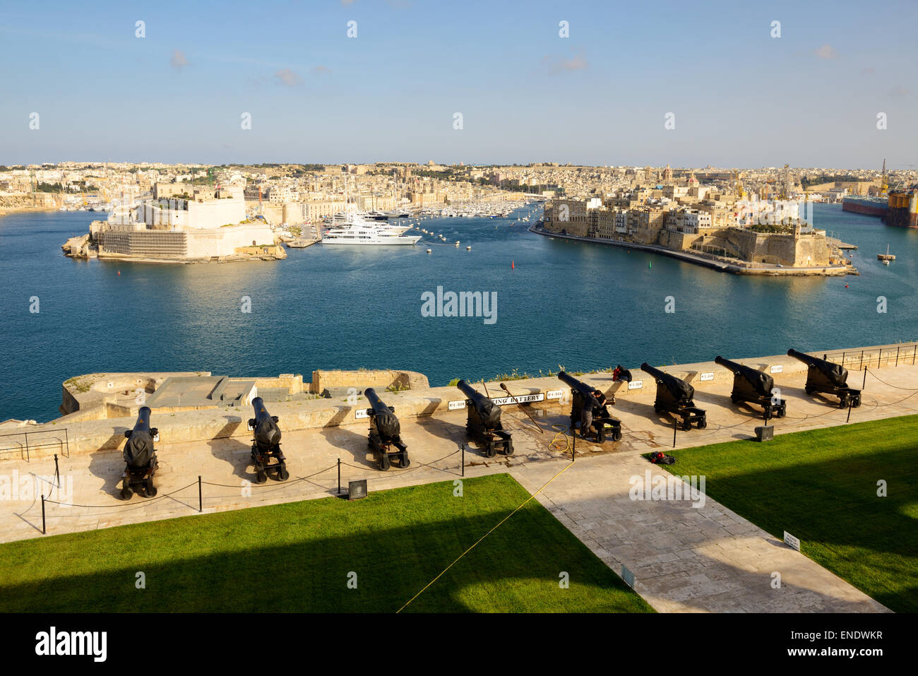 Die Aussicht auf Birgu und Yacht Marina, Birgu, Malta Stockfoto