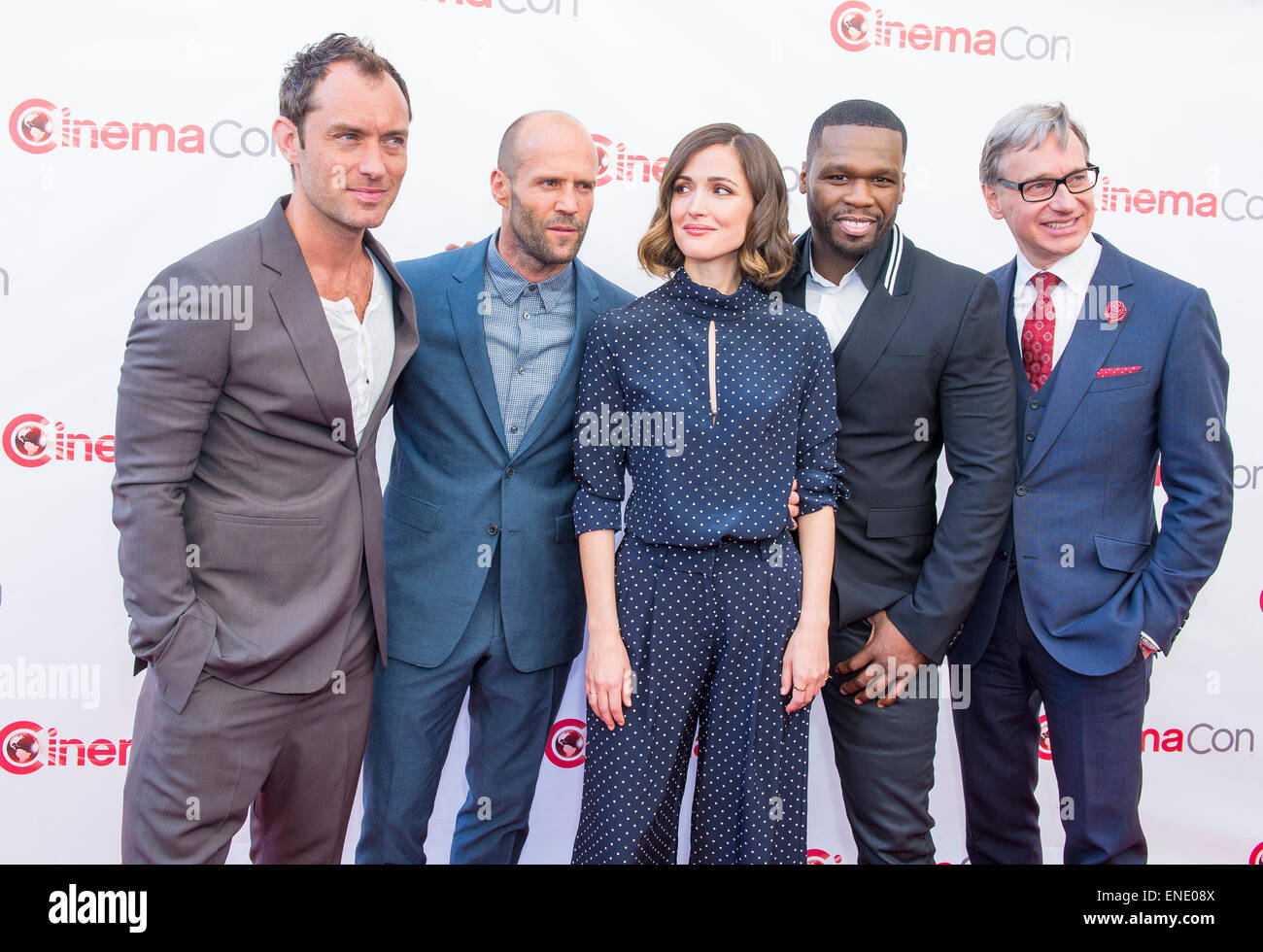 (L-R) Jude Law, Jason Statham, Rose Byrne, Curtis "50 Cent" Jackson und Paul Feig besucht 2015 CinemaCon in Las Vegas Stockfoto