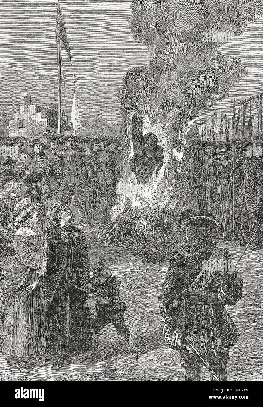 Brennende Neger in New York, 1700 s Stockfoto