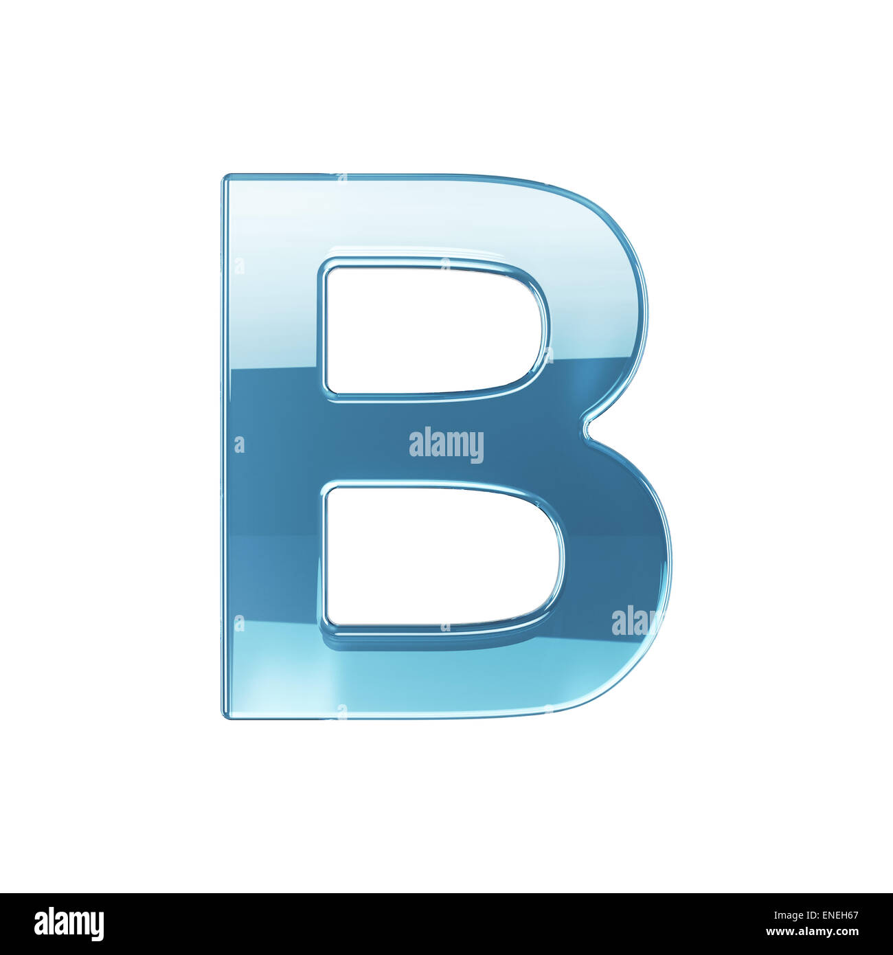 3D Render Glas glänzend transparent Alphabet Buchstaben - B. isoliert auf weißem Hintergrund Stockfoto
