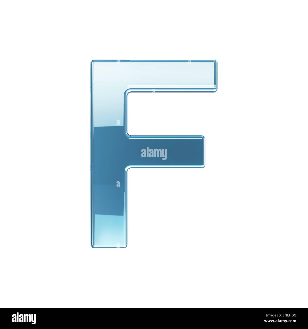3D Render Glas glänzend transparent Alphabet Buchstaben - F. isoliert auf weißem Hintergrund Stockfoto