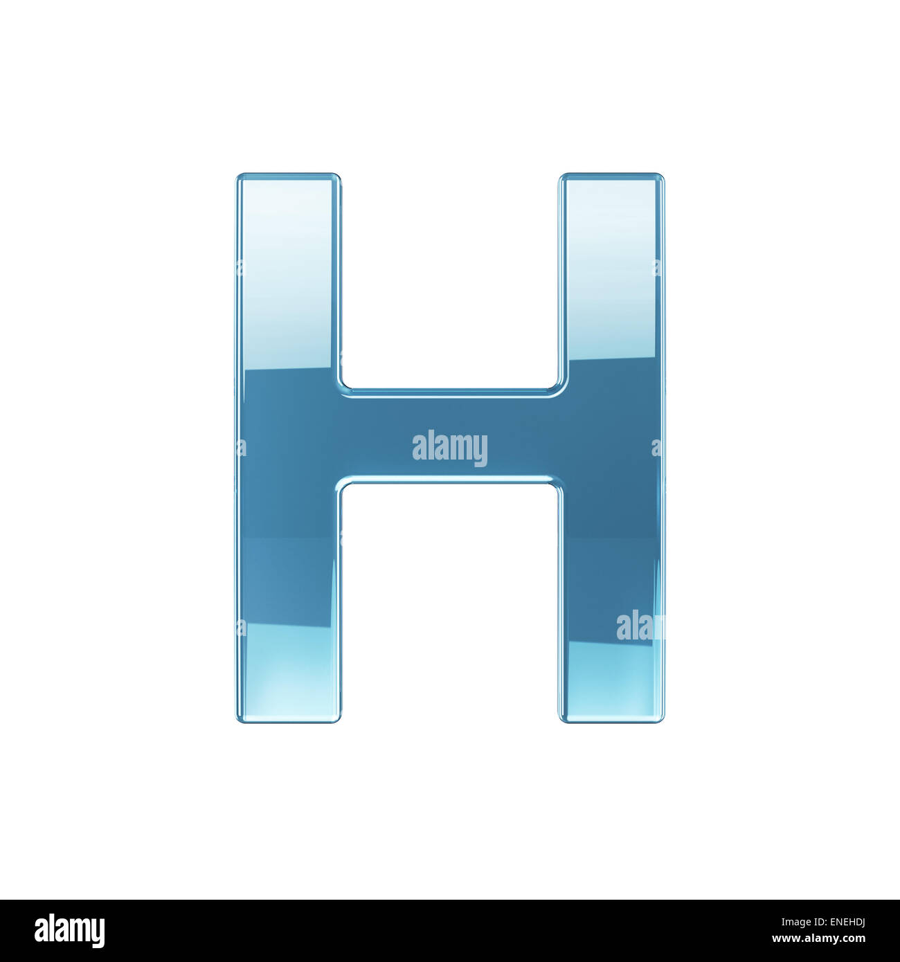 3D Render Glas glänzend transparent Alphabet Buchstaben - H. isoliert auf weißem Hintergrund Stockfoto