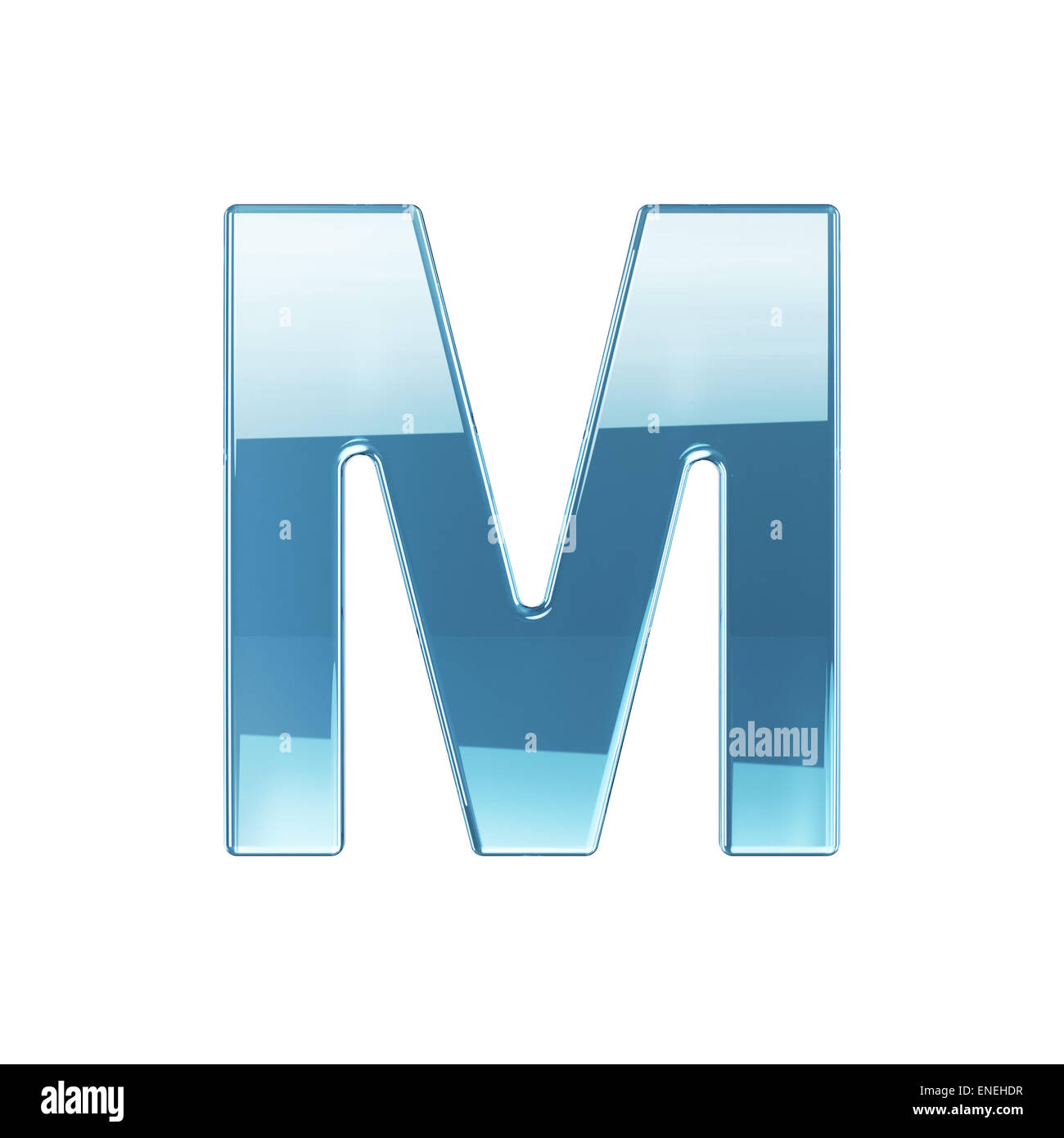 3D Render Glas glänzend transparent Alphabet Buchstaben - M. isoliert auf weißem Hintergrund Stockfoto