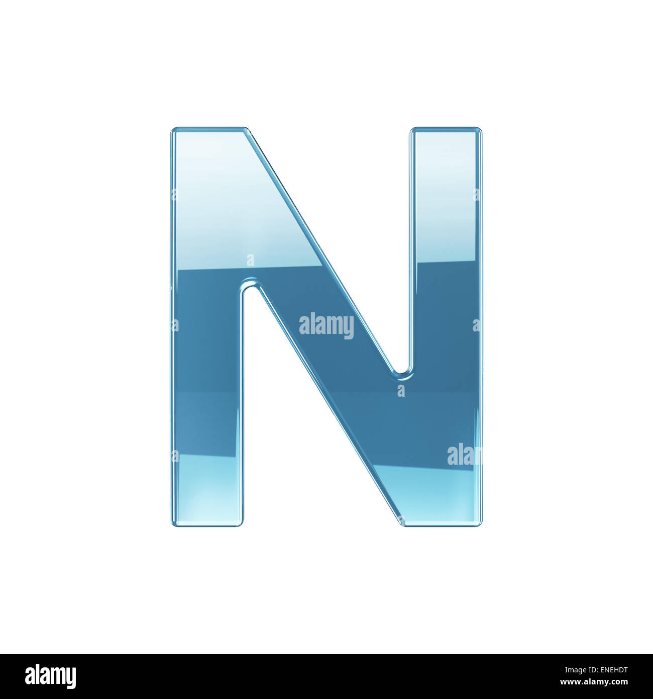 3D Render Glas glänzend transparent Alphabet Buchstaben - N. isoliert auf weißem Hintergrund Stockfoto