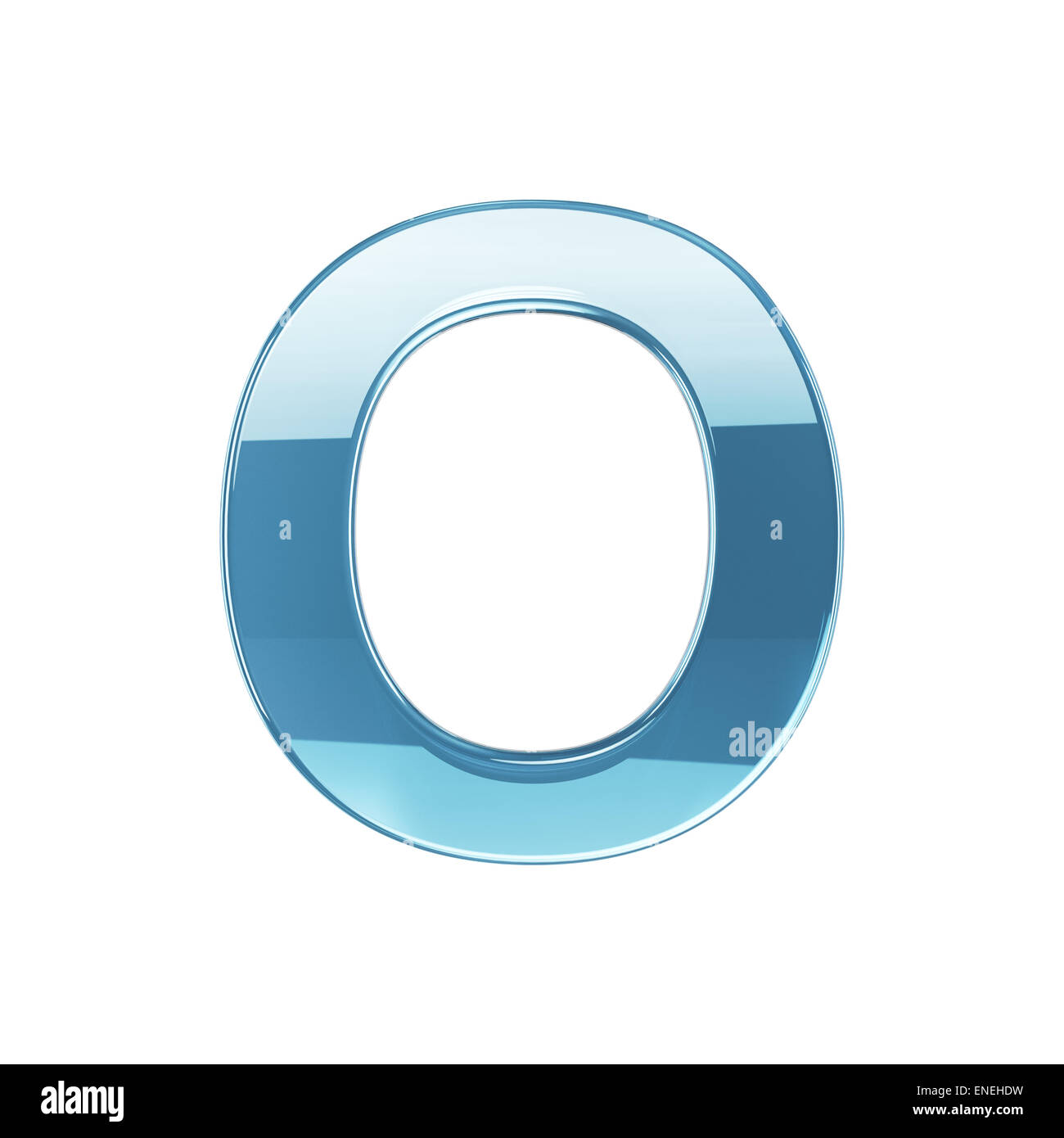 3D Render Glas glänzend transparent Alphabet Buchstaben - O. isoliert auf weißem Hintergrund Stockfoto