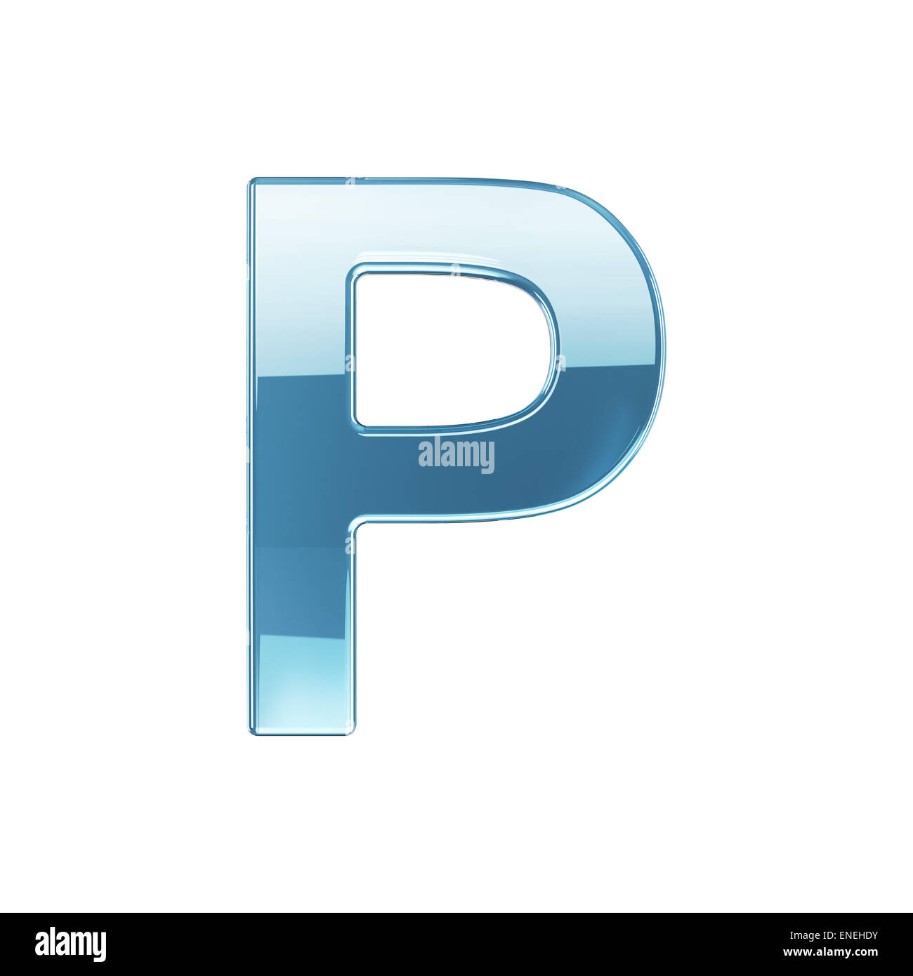 3D Render Glas glänzend transparent Alphabet Buchstaben - P. isoliert auf weißem Hintergrund Stockfoto
