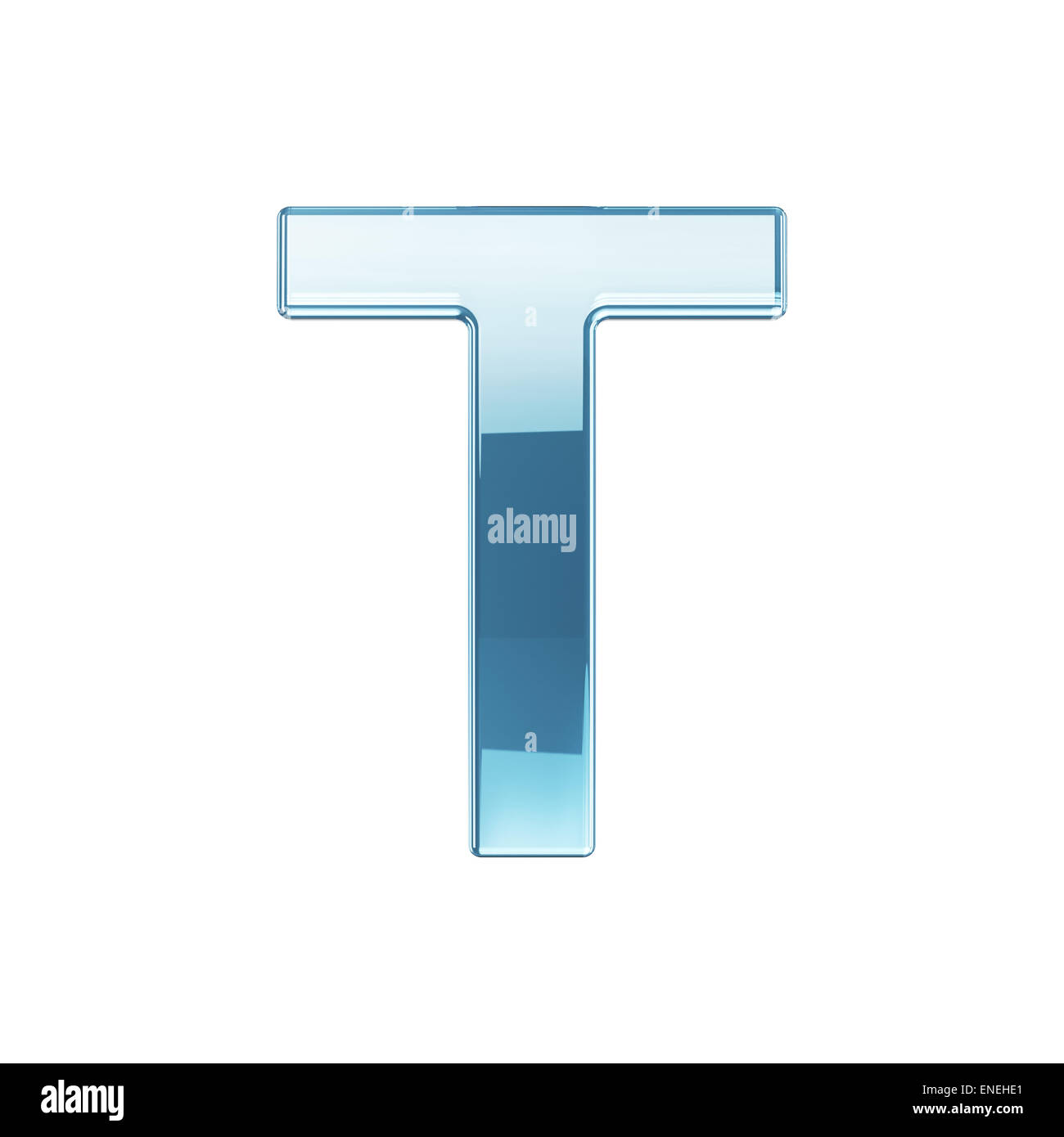 3D Render Glas glänzend transparent Alphabet Buchstaben - T. isoliert auf weißem Hintergrund Stockfoto