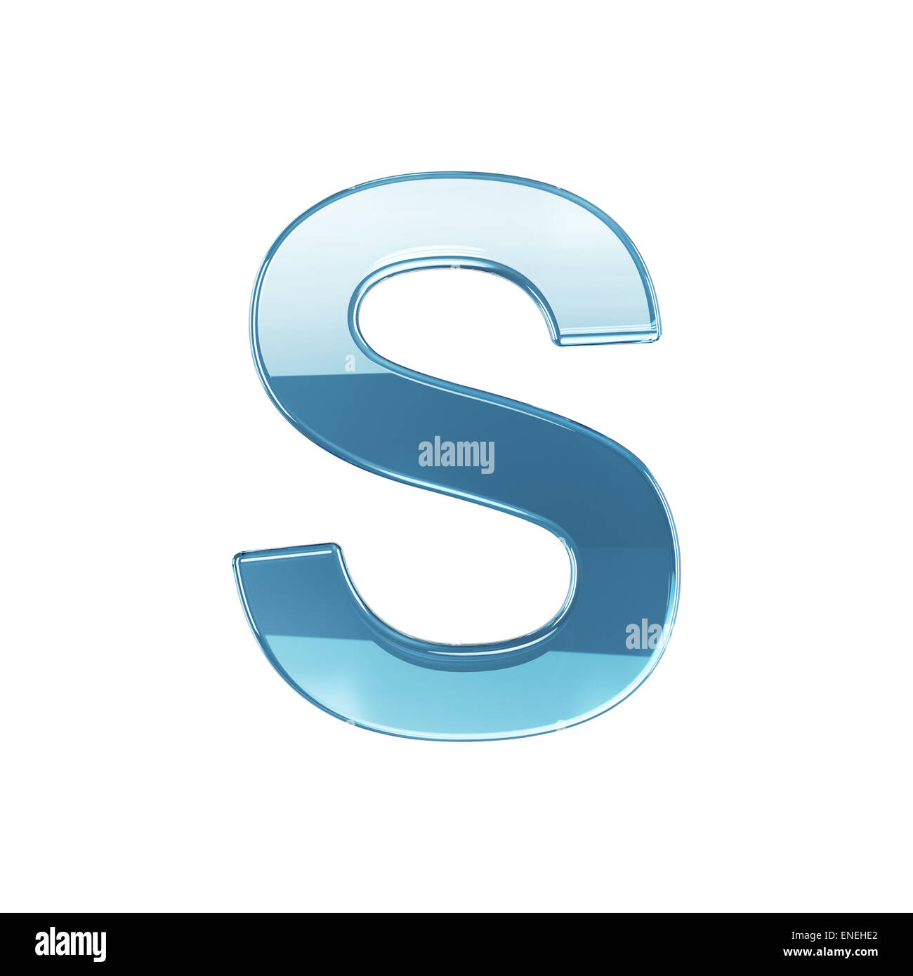 3D Render Glas glänzend transparent Alphabet Buchstaben - S. isoliert auf weißem Hintergrund Stockfoto