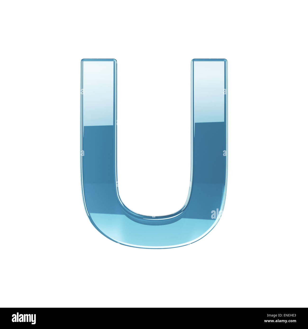 3D Render Glas glänzend transparent Alphabet Buchstaben - U. isoliert auf weißem Hintergrund Stockfoto