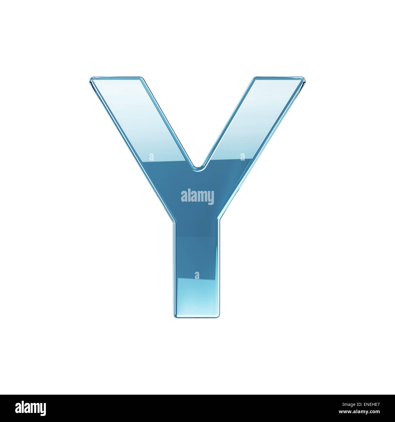 3D Render Glas glänzend transparent Alphabet Buchstaben - Y. isoliert auf weißem Hintergrund Stockfoto