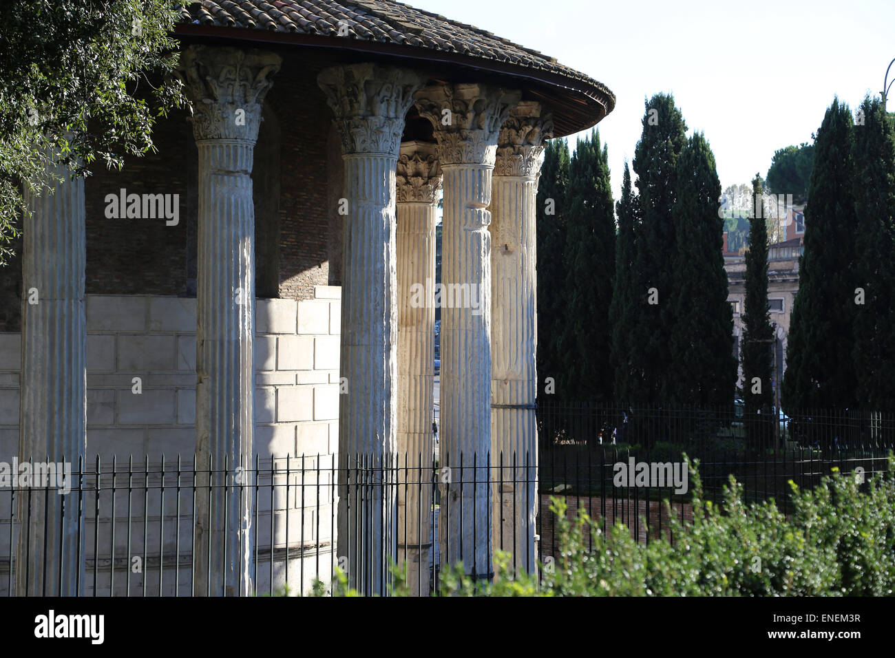 Italien. Rom. Die kreisförmigen Tempel des Hercules Victor (früher gelehrt, ein Tempel der Vesta zu sein). Gebaut im zweiten Jahrhundert v. Chr. Stockfoto