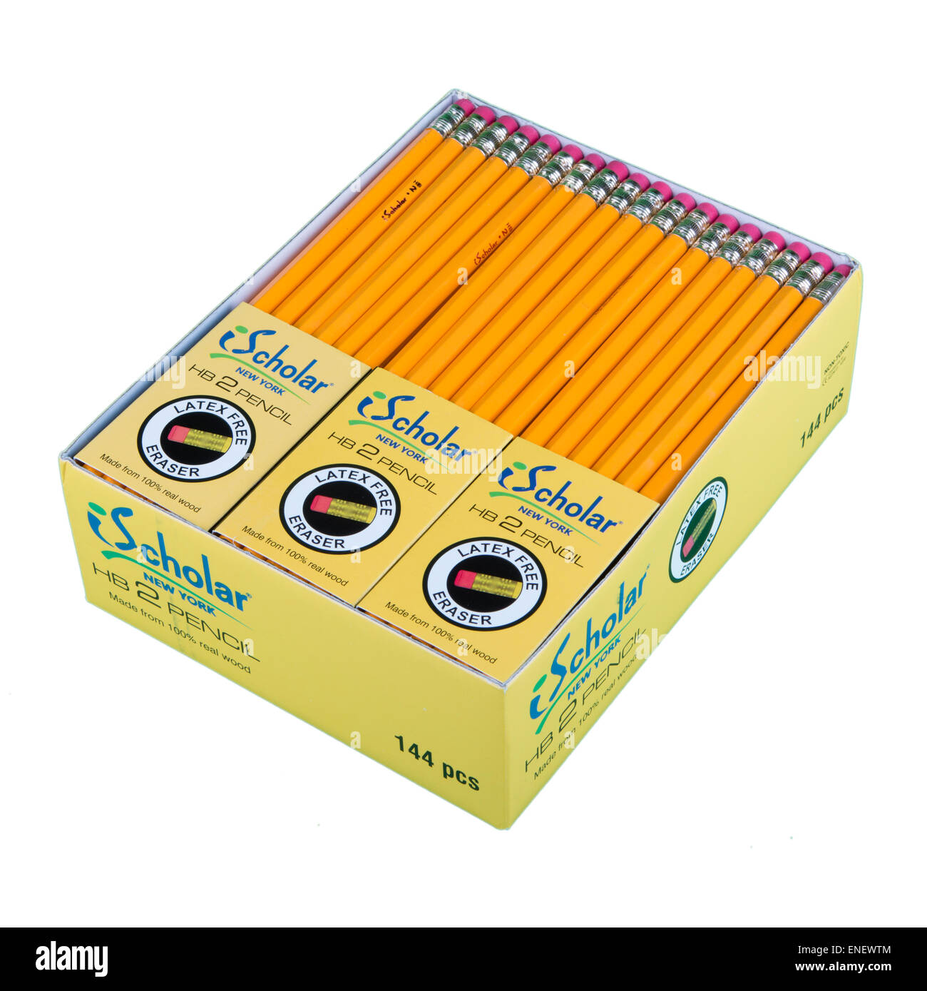 Ein Brutto-144 ungiftig Echtholz HB2 Bleistifte mit Latex frei Radiergummis Stockfoto