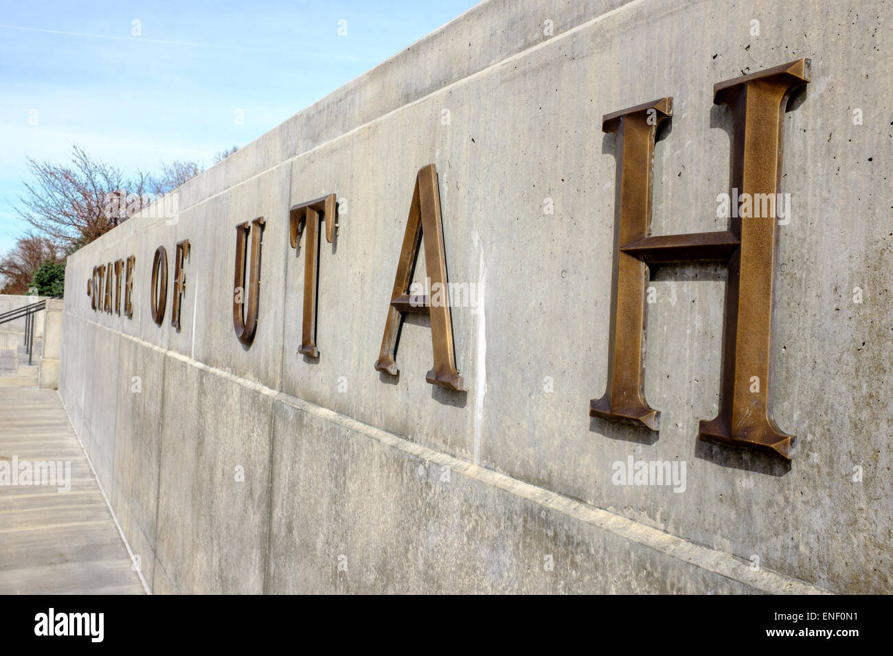 "State of Utah" Briefe an Wand vor Utah State Capitol building in Salt Lake City, Utah, USA Stockfoto