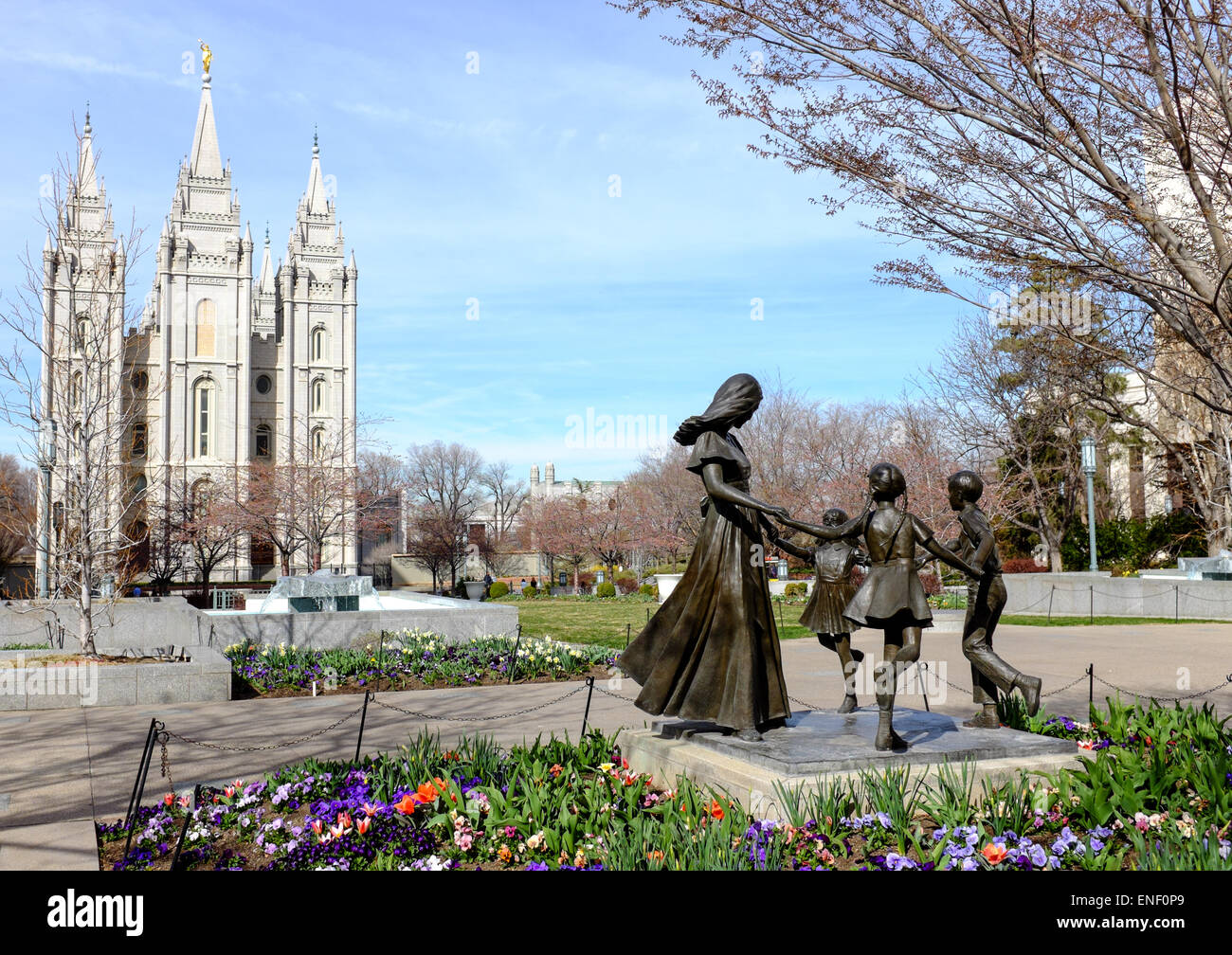 Freudigen Moment Skulptur am Hauptsitz der Kirche Jesu Christi der Heiligen der letzten Tage in Salt Lake City, Utah, USA Stockfoto
