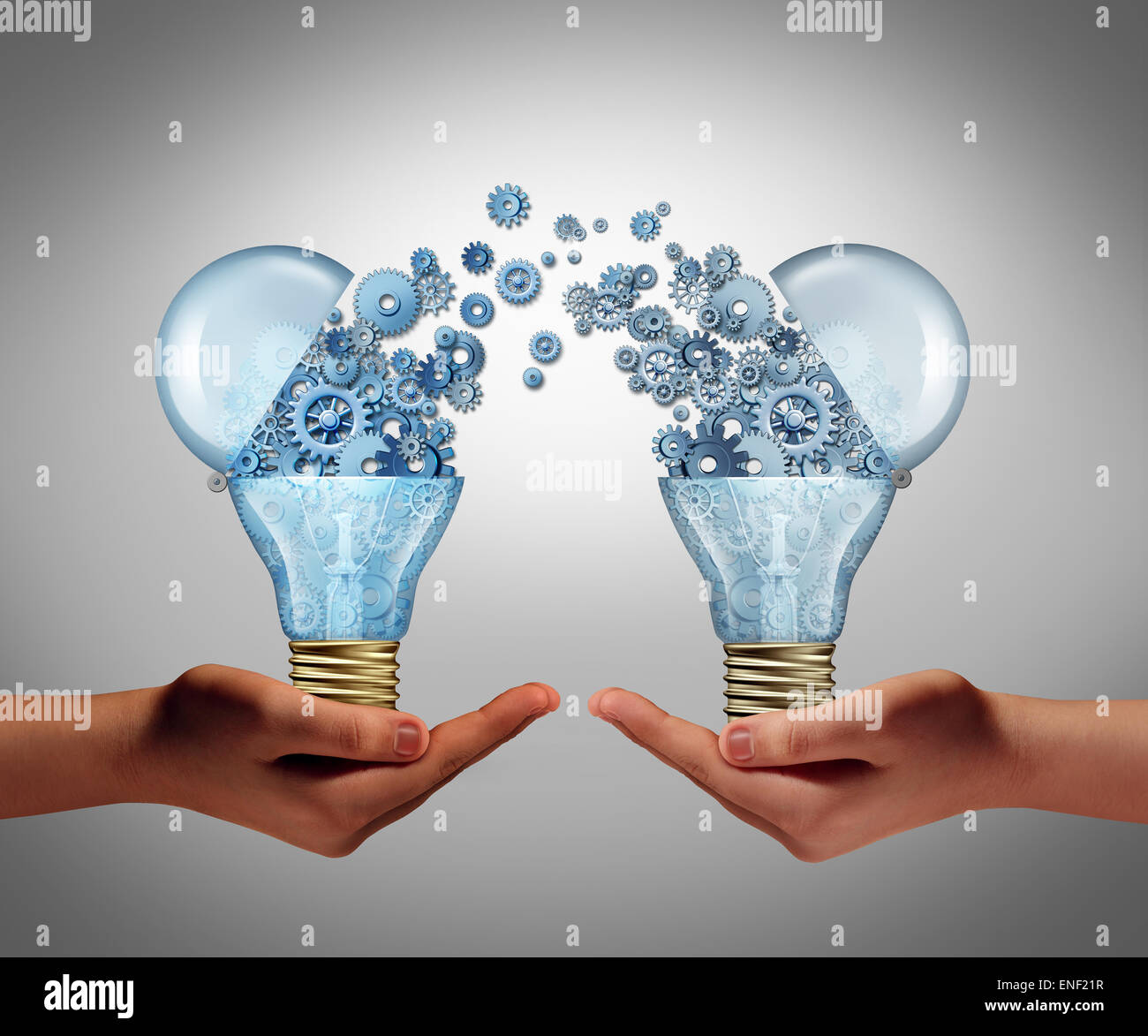 Ideen-Vereinbarung in Business Innovation-Konzept und finanzielle Unterstützung der Kreativität als offene Glühbirne Symbol für potenzielle innovative Wachstum Perspektive durch Venture Capital Finanzierung Handel investieren. Stockfoto