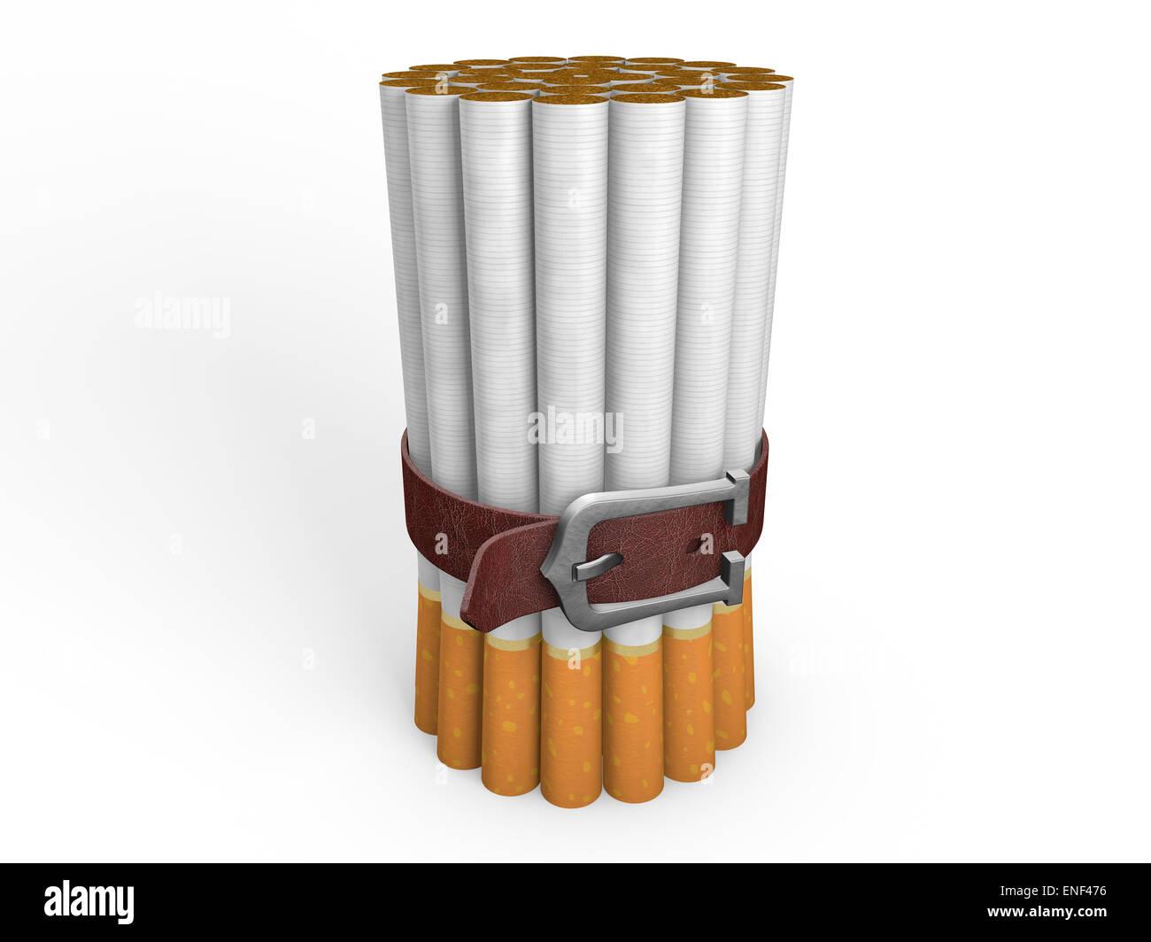 Belted Stapel Zigaretten isoliert auf weißem Hintergrund. Anti-Raucher-Konzept. Stockfoto