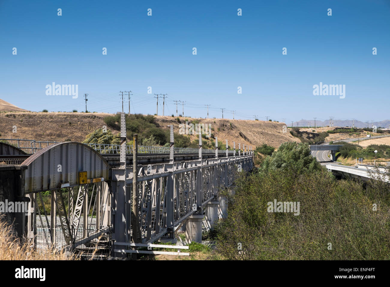Der Awatere River Bridge, Doppeldecker mit Bahn und Auto Bahnen oben und unten, jetzt nur verwendet durch Züge, Marlborough, neue Zeala Stockfoto