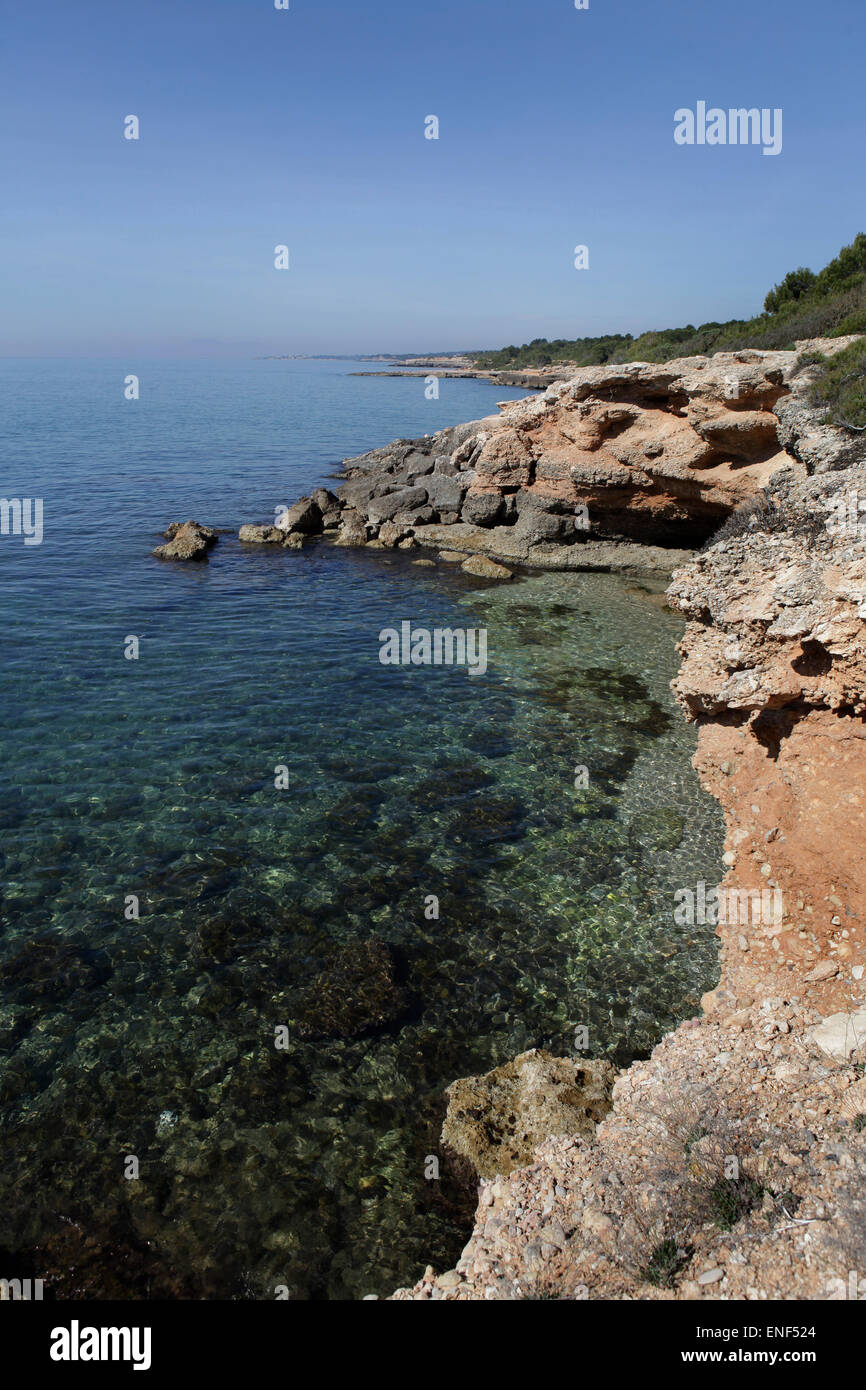 Costa Daurada zwischen La Ametlla de Mar und La Ampolla, Tarragona, Spanien Stockfoto