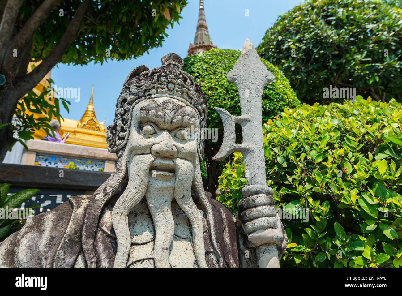 Furchterregende Stein Palastwache, chinesische Statue, königlicher Palast, Bangkok, Thailand Stockfoto