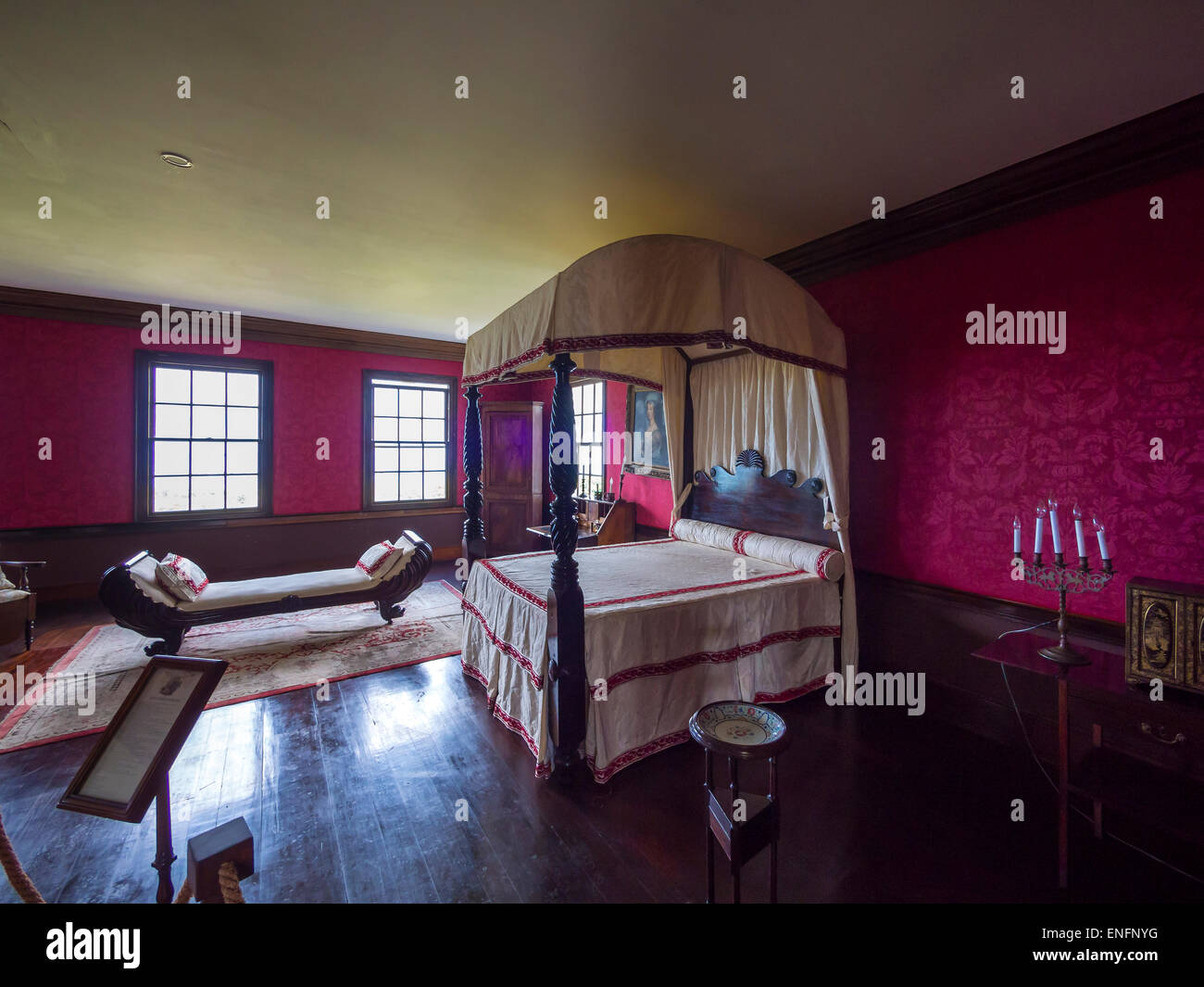 Schlafzimmer, großes Haus, Rose Hall, St. Bran Castle, St. James, Jamaika Stockfoto