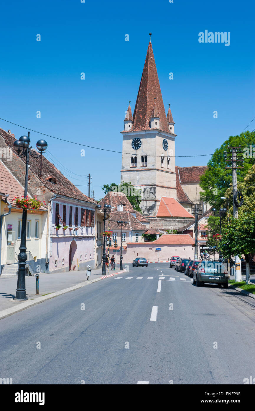 Straße im Zentrum Stadt, Hermannstadt, Heltau, Rumänien Stockfoto