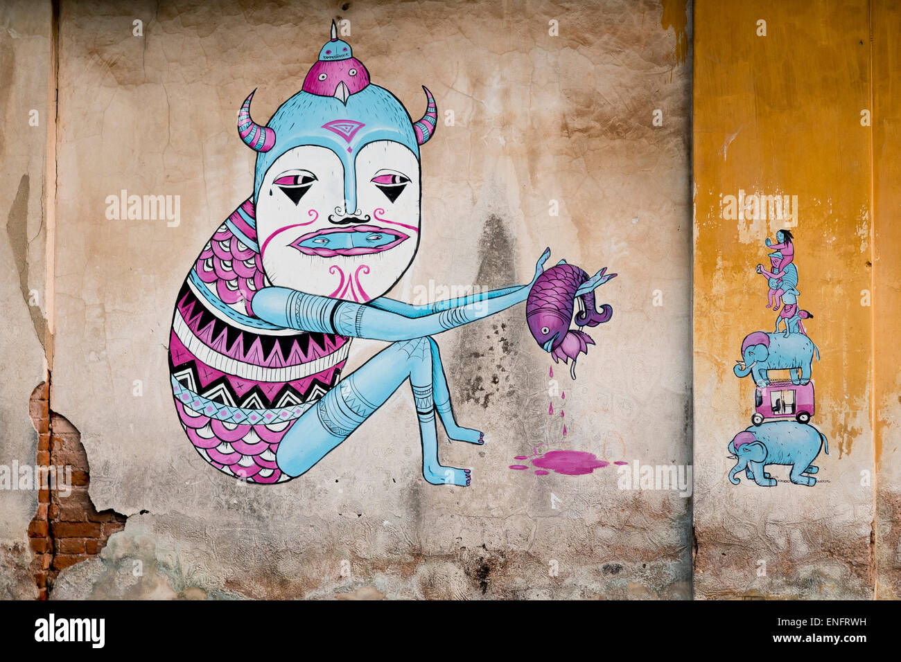 Graffiti, Wand, Cochin, Kochi, Kerala, Indien Stockfoto