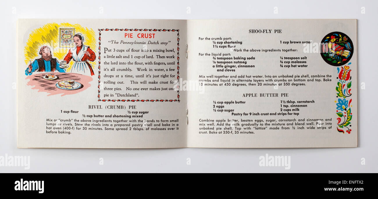 Pennsylvania Dutch Kochen Rezept Buch - Shoo Fly Pie Stockfoto