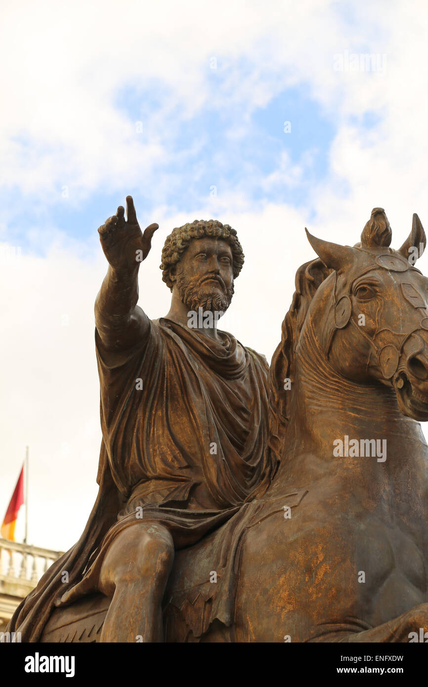 Italien. Rom. Campidoglio. Reiterstatue des Marcus Aurelius. Kopie des 2. AD Original. Stockfoto